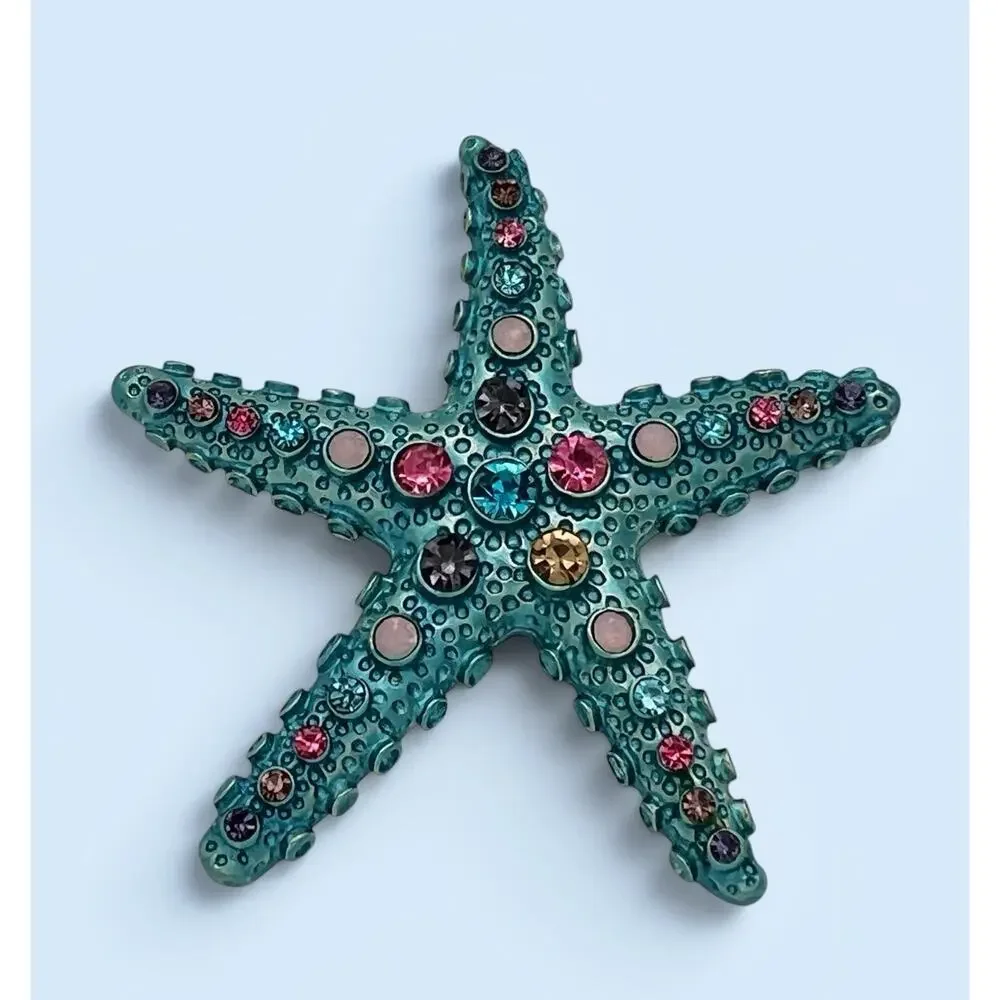Starfish Bejeweled Blue Rhinestone Pin Brooch